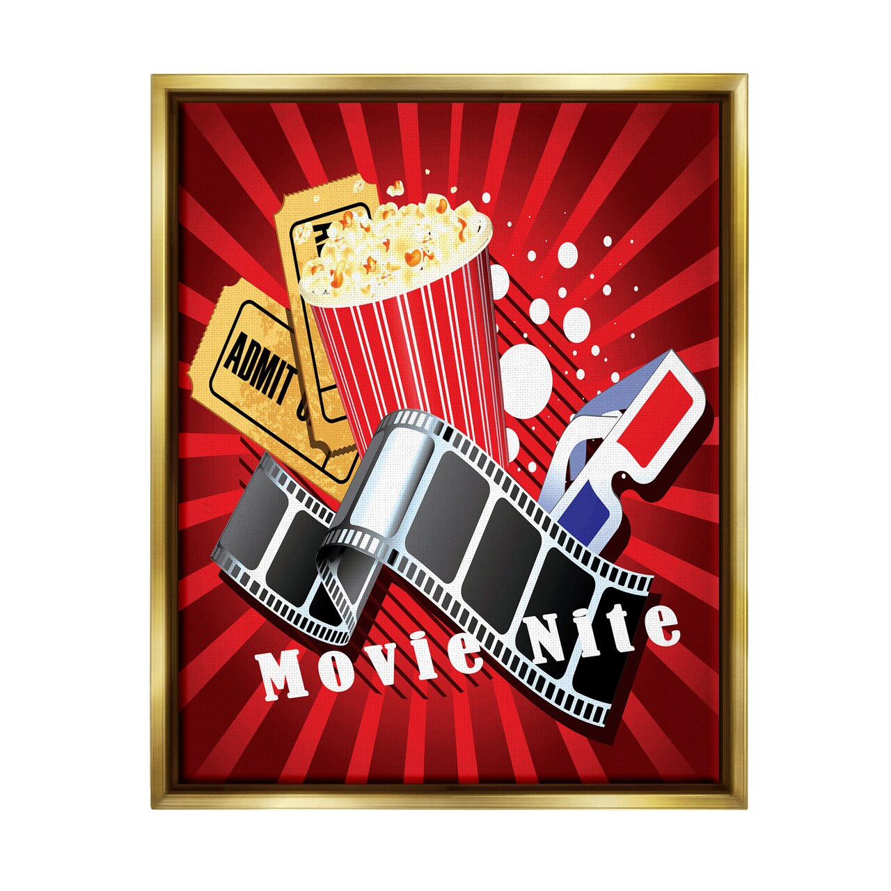 Stupell Industries Movie Nite Vintage Cinema Sign Framed Floater Canvas Wall Art